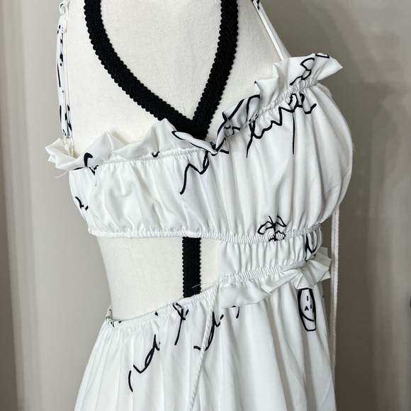 White Navy Blue Tie Front Cut Out Tiered Maxi Dress - Picture 7 of 15